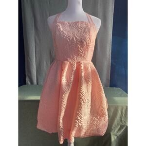 Salanta Blush Pink Textured Cloqué Halter Mini Dress - Size Small / 4 Open Back